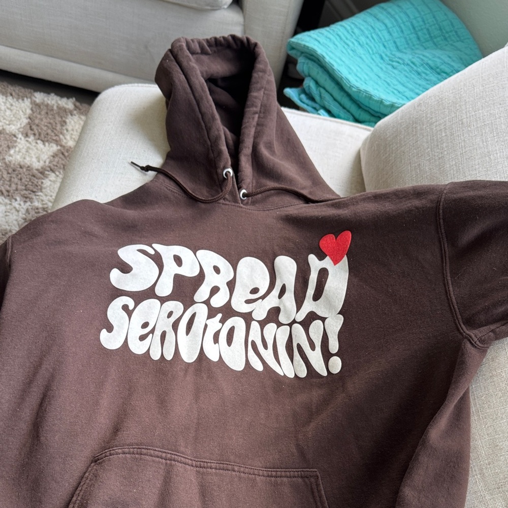 Brown Hoodie with Spread Serotonin Graphic